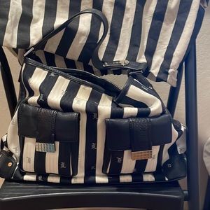 L.A.M.B. Portmore Black and White Striped shoulder bag